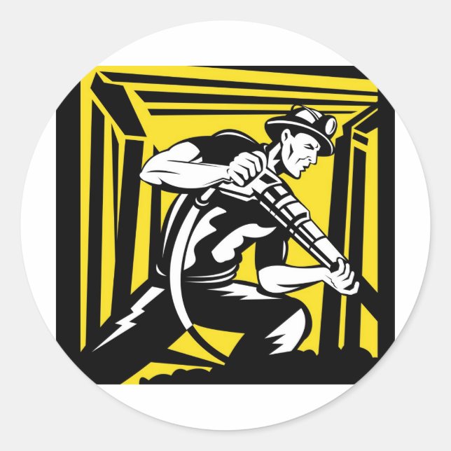 Adesivo Redondo retro de perfuração pneumática de jack de carvão (Frente)