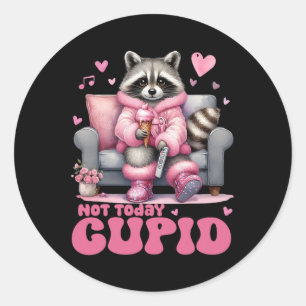 Adesivo Redondo Retro Dia dos Namorados Não Hoje Cupido Guaxinim 