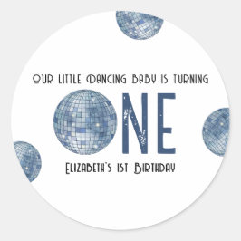 Adesivo Redondo Retro Disco Ball First Birthday Party