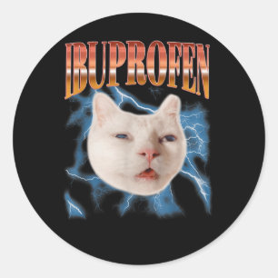 Adesivo Redondo Retro Divertido Ibuprofeno Gato Gatinho Meme Gráfi