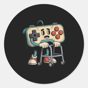 Adesivo Redondo Retro Divertido Velho Jogador de Jogos 80s 90s Cli