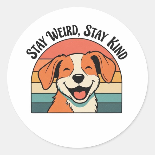 Adesivo Redondo Retro Dog Stay Kind Vinyl Sticker (Frente)