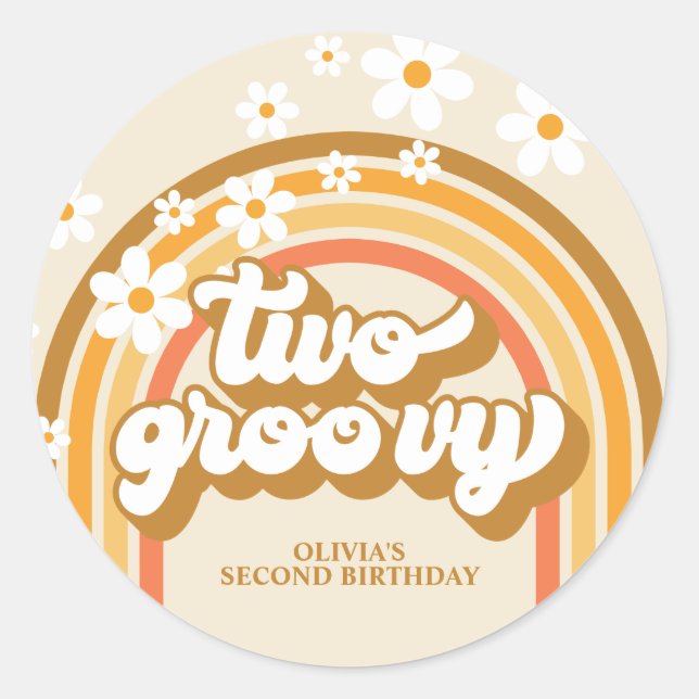 Adesivo Redondo Retro Dois GroovY Rainbow Brown Orange Birthday (Frente)