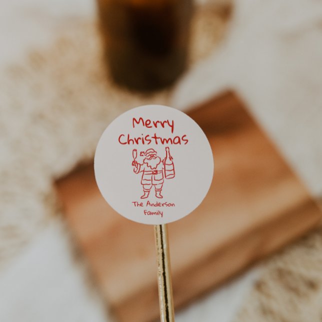 Adesivo Redondo Retro Drawn Red Santa Claus Merry Christmas (Criador carregado)