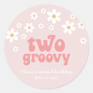 Adesivo Redondo Retro duas flores groovy boho segundo aniversário