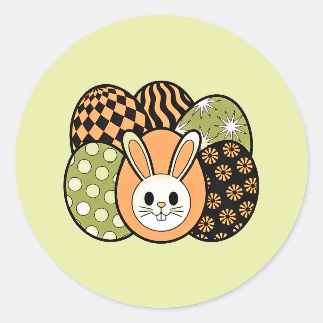 Adesivo Redondo Retro Easter Bunny Egg Round Sticker (Frente)
