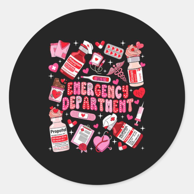 Adesivo Redondo Retro Emergency Department Ed Er Nurse Valentines  (Frente)