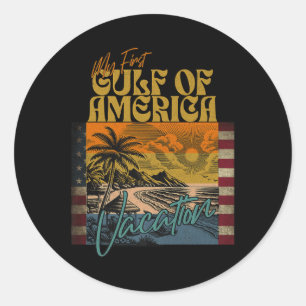 Adesivo Redondo Retro Engraçado Minha Primeira Férias Do Golfo Da