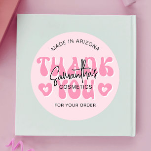 Adesivo Redondo Retro Estético Rosa Gray Agradeço A Sua Empresa