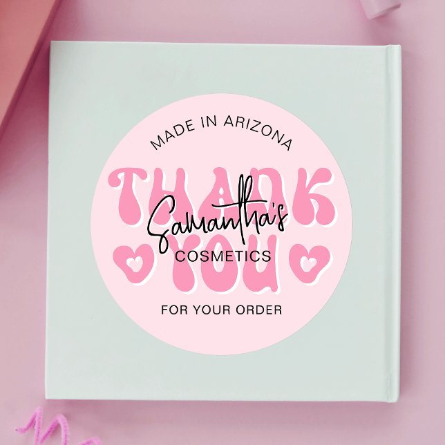 Adesivo Redondo Retro Estético Rosa Gray Agradeço A Sua Empresa (Criador carregado)