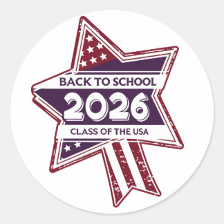 Adesivo Redondo Retro EUA Classe de 2026 Voltar à Escola