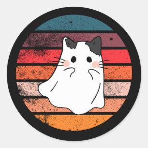 Adesivo Redondo Retro fantasma do gato das bruxas