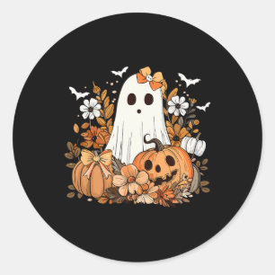 Adesivo Redondo Retro Fantasma Floral Cuja Pumpkin Autumn Hallowee
