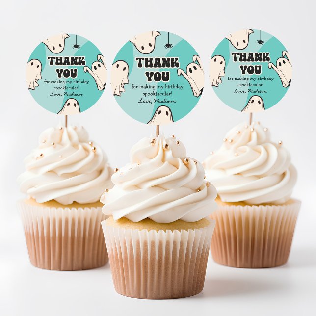 Adesivo Redondo Retro Fantasmas Blue Halloween Obrigado (Criador carregado)