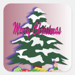 Adesivo Redondo Retro Feliz Árvore de Natal Festiva