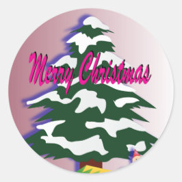 Adesivo Redondo Retro Feliz Árvore de Natal Festiva