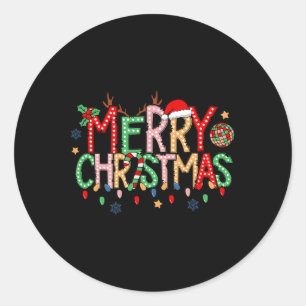 Adesivo Redondo Retrô Feliz Natal 2024 Matching Família Xmas Pa