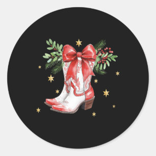 Adesivo Redondo Retro Feliz Natal Arco Cowgirl Boots W
