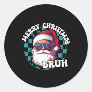 Adesivo Redondo Retro Feliz Natal Bruh Funny Legal Papai Noel