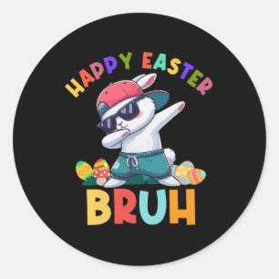 Adesivo Redondo Retro Felz pascoa Bruh Dabbing Bunny Kids Boys
