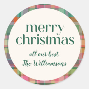 Adesivo Redondo Retro Festivo Xadrez de Natal - Escuro