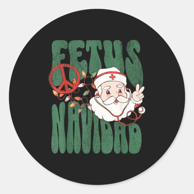 Adesivo Redondo Retro Fetus Navidad Santa Claus Christmas Obgyn Nu (Frente)