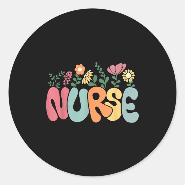 Adesivo Redondo Retro Floral Nurse Graphic Nursing Appreciation  (Frente)