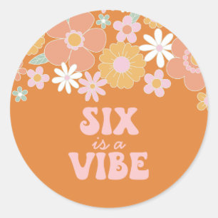 Adesivo Redondo Retro Floral Six é um Clima 6º aniversário