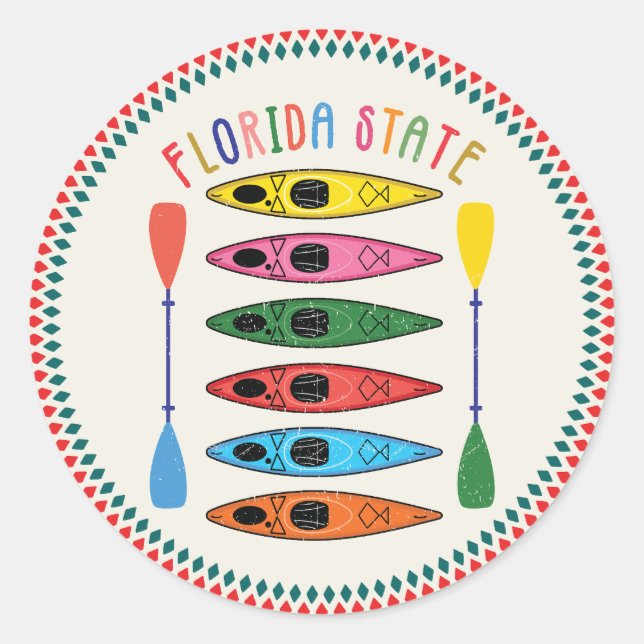 Adesivo Redondo Retro Florida State Kayaking (Frente)