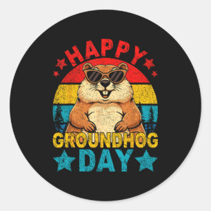 Adesivo Redondo Retro fofo marmota feliz dia da marmota animal