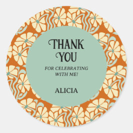 Adesivo Redondo Retro Funky Groovy Boho Botânico Aniversário