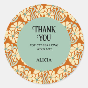 Adesivo Redondo Retro Funky Groovy Boho Botânico Aniversário