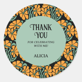 Adesivo Redondo Retro Funky Groovy Daisy Birthday pode resfriar