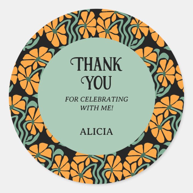 Adesivo Redondo Retro Funky Groovy Daisy Birthday pode resfriar (Frente)