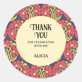 Adesivo Redondo Retro Funky Groovy Trippy Daisy Floral Birthday