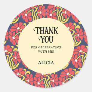 Adesivo Redondo Retro Funky Groovy Trippy Daisy Floral Birthday