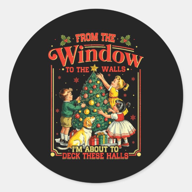 Adesivo Redondo Retro Funny Christmas Holiday From The Windows To  (Frente)