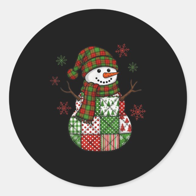 Adesivo Redondo Retro Funny Christmas Patchwork Snowman Xmas Holid (Frente)