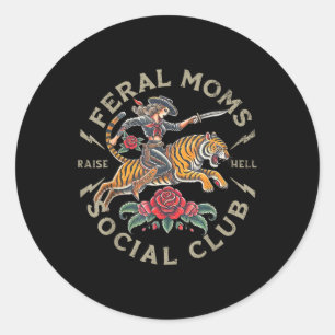 Adesivo Redondo Retro Funny Feral Mães Social Club Sarcastic Mothe