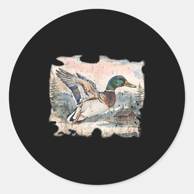 Adesivo Redondo Retro Funny Mallard Duck Waterfowl Hunting Cozy Se (Frente)