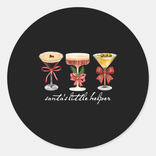 Adesivo Redondo Retro Funny Santa's Little Helper Martini Merry Ch (Frente)