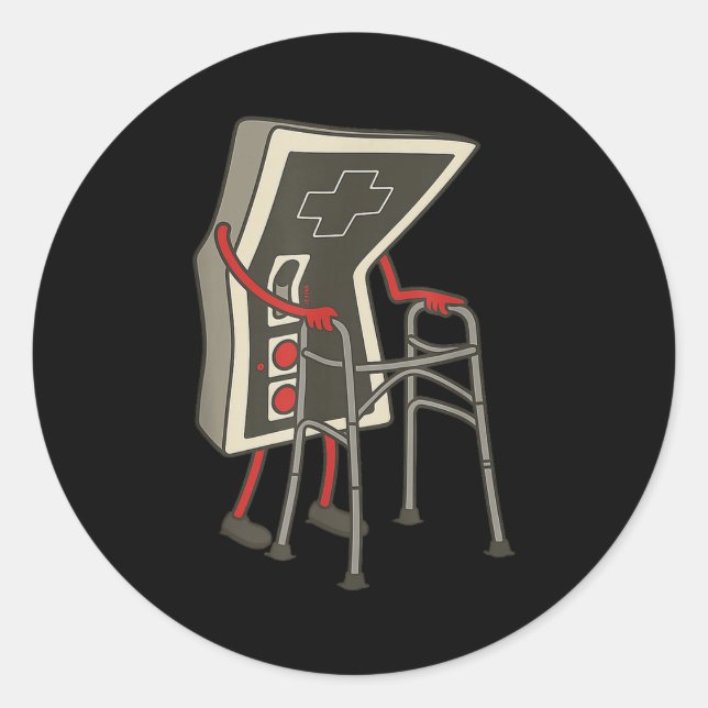 Adesivo Redondo Retro Gaming Controller Old Gamer With Walker Funn (Frente)