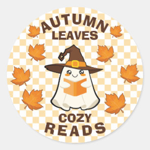 Adesivo Redondo Retro Ghost Autumn Deixa Cozy Ler Halloween