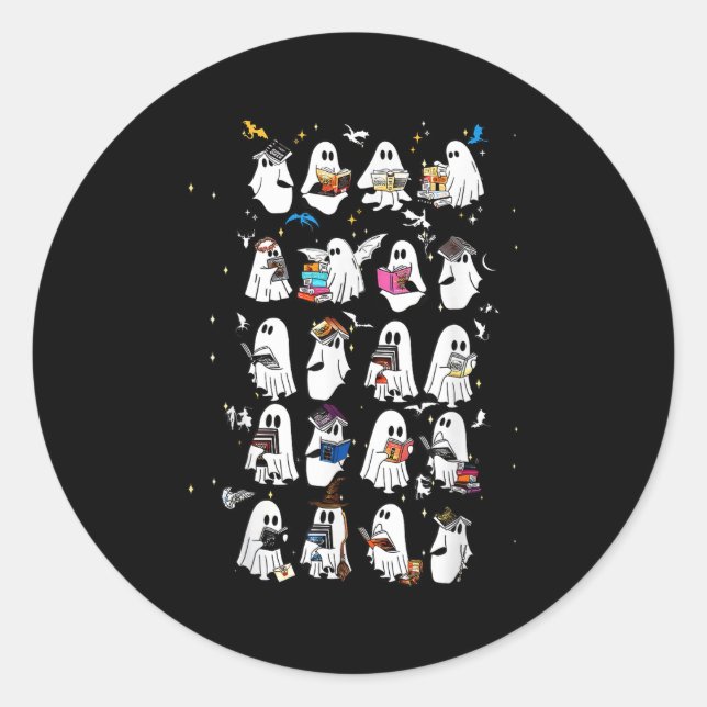 Adesivo Redondo Retro Ghost Book Fantasy Series Halloween Book Lov (Frente)