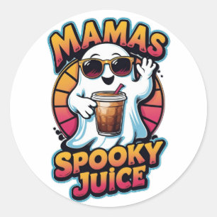 Adesivo Redondo Retro Ghost com Café Gelado - Suco Assustador da M