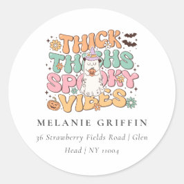 Adesivo Redondo Retro Ghost Thick Thighes Spooky Endereço Vibes