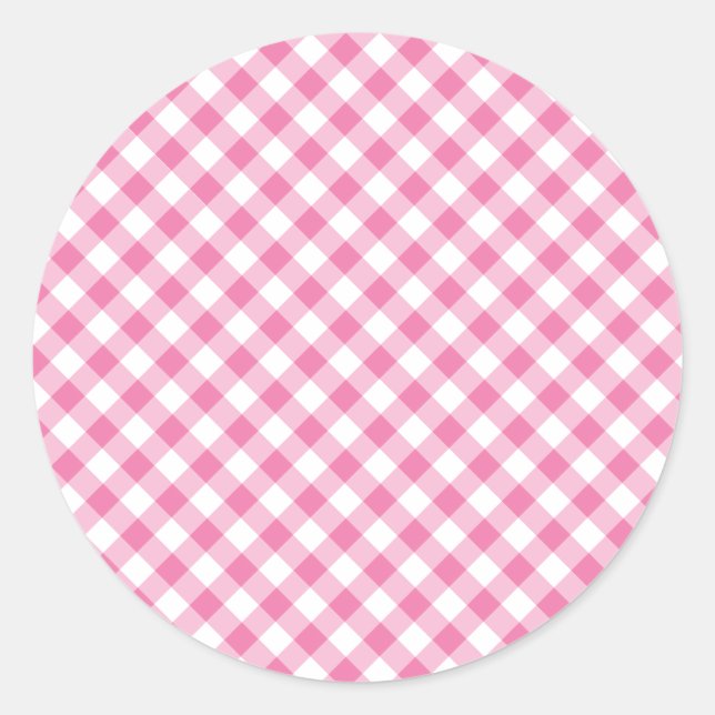 Adesivo Redondo Retro Gingham Fuchsia Pink (Frente)