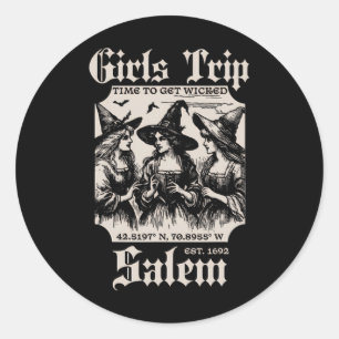 Adesivo Redondo Retro Girls Trip Salem 1692 Perderam Uma Bruxa