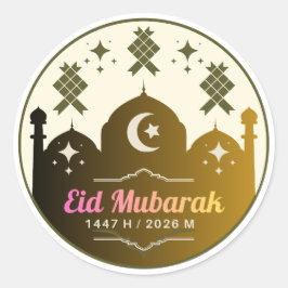 Adesivo Redondo Retro Gold Mesquita Eid Mubarak 2026 Clássico