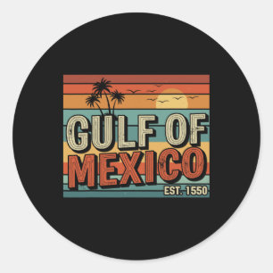 Adesivo Redondo Retro Golfo Do México Est 1550 Beach Vibes Sunset 